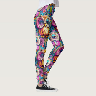 Hippie Trippy Psychedelic Colourful Owl  Leggings