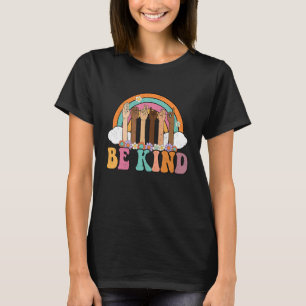 Hippie Unity Day Teacher Be Kind Rainbow ASL Sign  T-Shirt