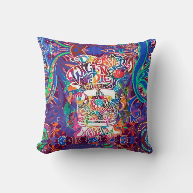 Hippie Van Dreams Hope Peace Love Tie Dye Cushion (Front)
