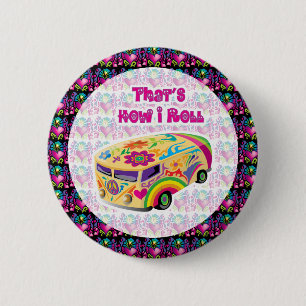 hippie van how i roll 6 cm round badge