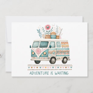 Hippie- Van mit Blumen- personalisierbare Invitation