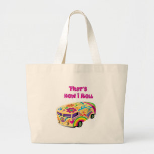 hippie van retro  how i roll large tote bag