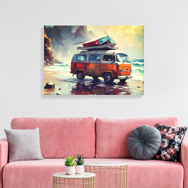 Hippie Van Seascape Traveller Mood Art  Canvas Print (Insitu(LivingRoom))