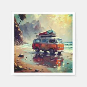 Hippie Van Seascape Traveller Mood Art  Napkin
