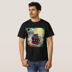 Hippie Van Seascape Traveller Mood Art  T-Shirt