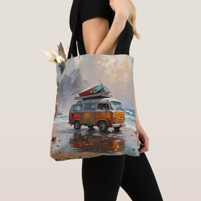 Hippie Van Seascape Traveller Mood Art  Tote Bag (Close Up)