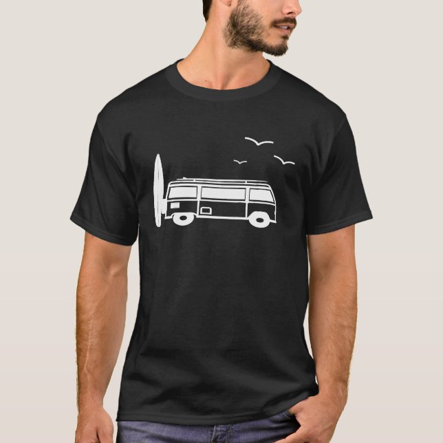 Hippie Van Surfer Camping Surfboard Beach Surfing  T-Shirt (Front)