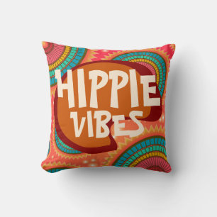 Hippie Vibes vintage retro colours 60s Throw Pillo Cushion