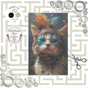 Hippie Vintage Feline Cat Decoupage  Tissue Paper