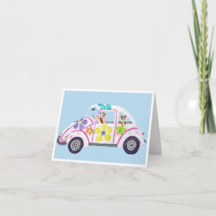 Hippie Welsh Corgis in their Flower Child Love Car Invitation
