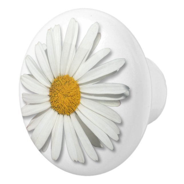 Hippie White Daisy Flower Blossom - Trendy Fashion Ceramic Knob (Right)