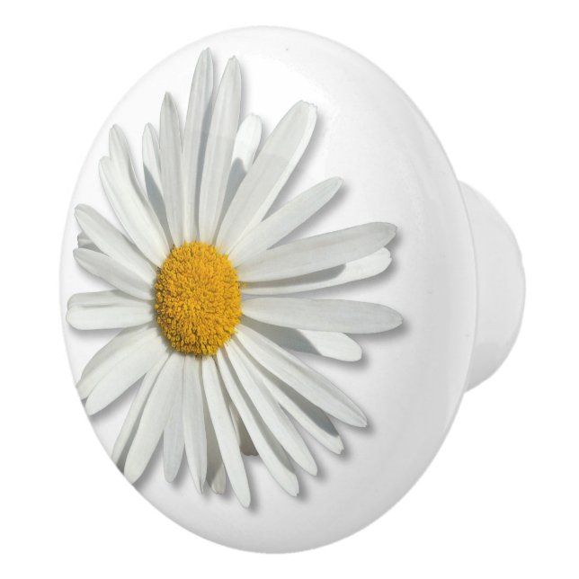 Hippie White Daisy Flower Blossom - Trendy Fashion Ceramic Knob (Right)