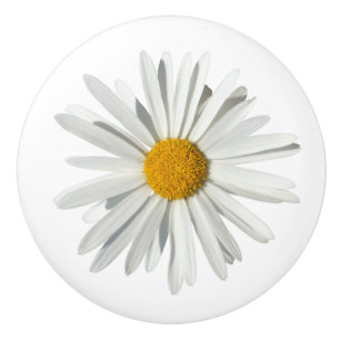 Hippie White Daisy Flower Blossom - Trendy Fashion Ceramic Knob