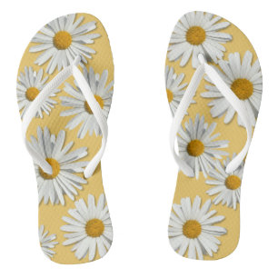 Hippie White Daisy Flower Blossom - Trendy Fashion Flip Flops