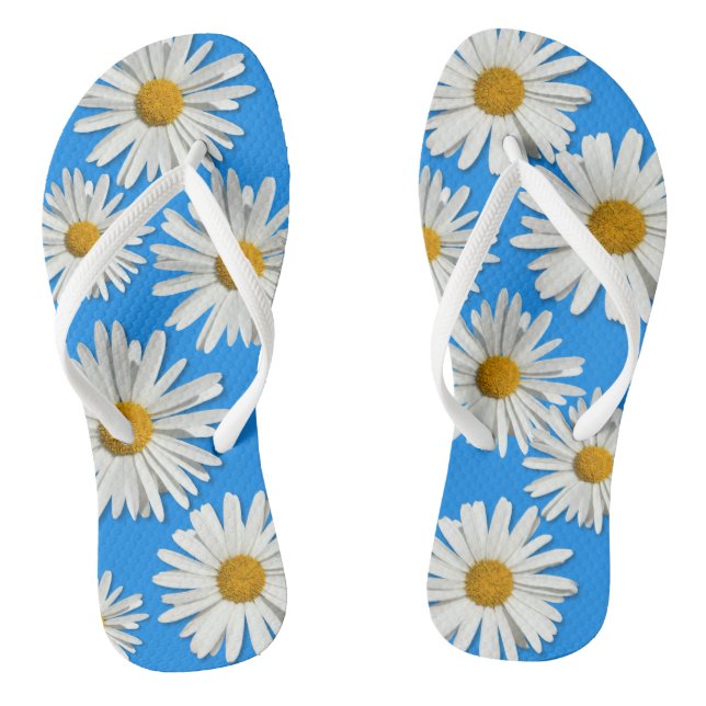 Hippie White Daisy Flower Blossom - Trendy Fashion Flip Flops (Footbed)