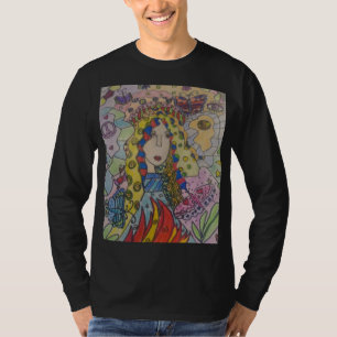 Hippie Woman Rainbow Hair — Peace Love Boho Art T-Shirt