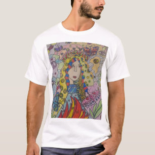 Hippie Woman Rainbow Hair — Peace Love Boho Art T-Shirt