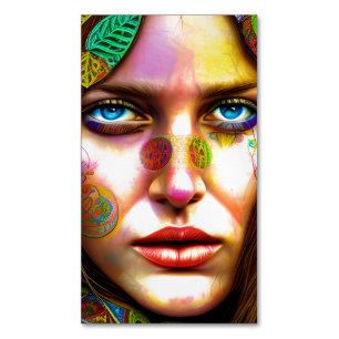 Hippie Women Portrait Graphic Magnetic Business Card