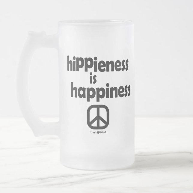 Hippieness Is Happieness Frosted Glass Beer Mug (Left)