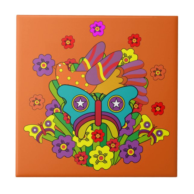 Hippies - Hippy Flower Power - Cute Hippies - 1970 Tile (Front)