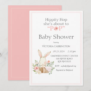 Hippity Hop Bunny Pink Modern Baby Shower Invitation
