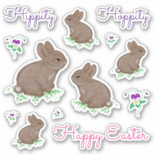 Hippity Hoppity Happy Easter Bunnies and Flowers