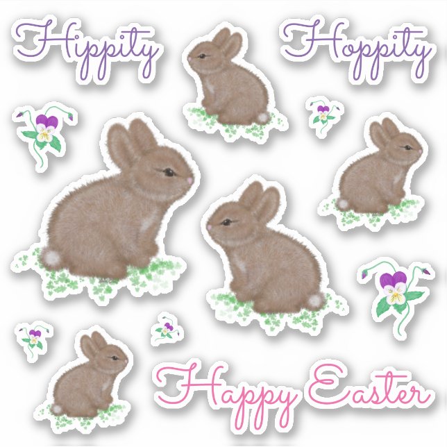 Hippity Hoppity Happy Easter Bunnies and Flowers (Front)