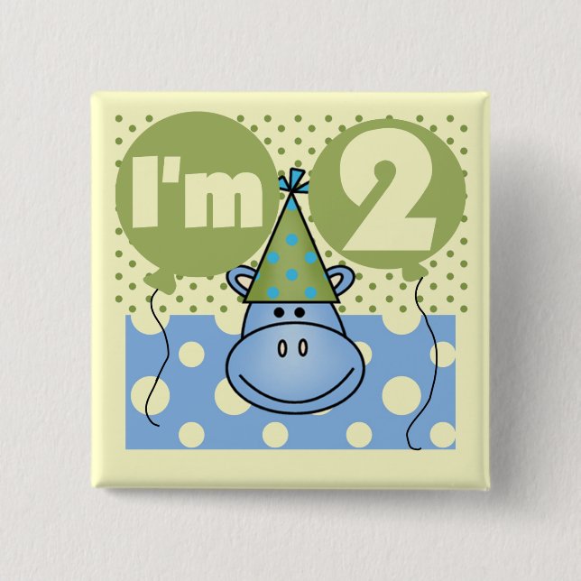 Hippo 2nd Birthday Tshirts and Gifts 15 Cm Square Badge (Front)