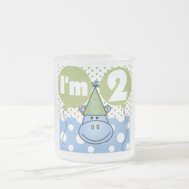 Hippo 2nd Birthday Tshirts and Gifts Frosted Glass Coffee Mug (Center)