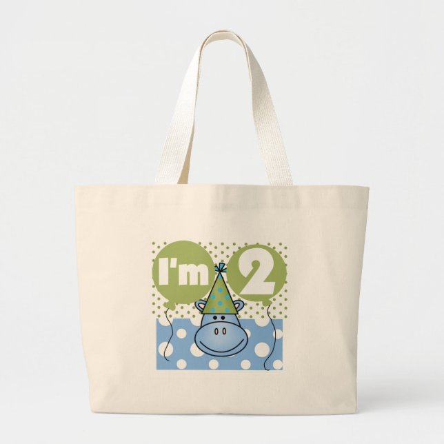 Hippo 2nd Birthday Tshirts and Gifts Large Tote Bag (Front)