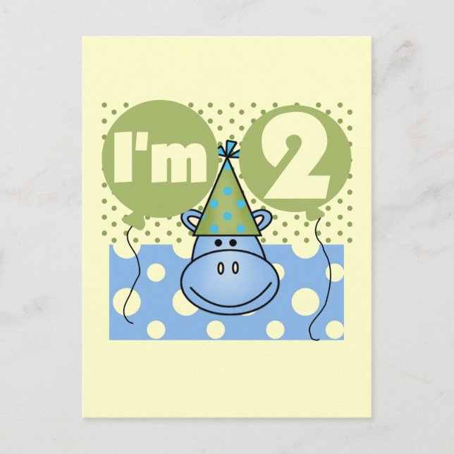 Hippo 2nd Birthday Tshirts and Gifts Postcard (Front)