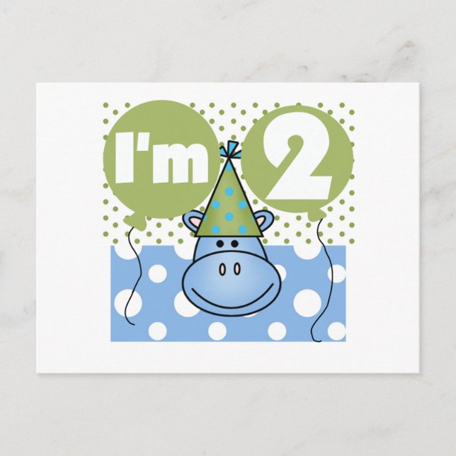 Hippo 2nd Birthday Tshirts and Gifts Postcard (Front)