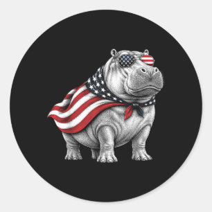 Hippo 4th Of July Aamerican Flag Patriotic Safari Classic Round Sticker