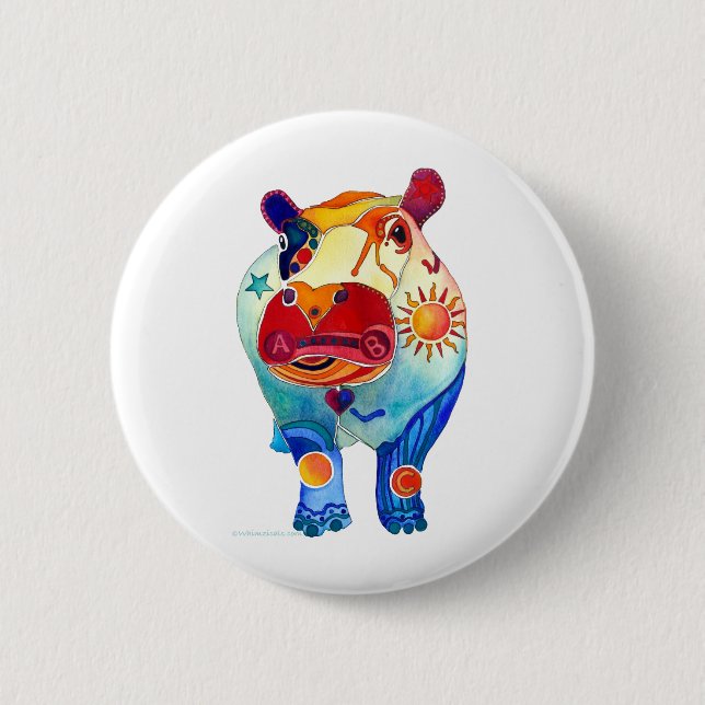 Hippo 6 Cm Round Badge (Front)