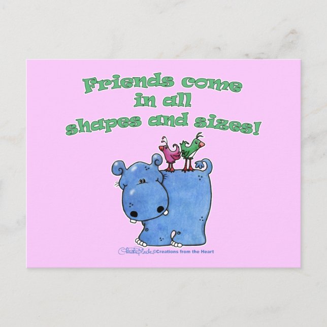 Hippo and Bird Friends Postcard (Front)