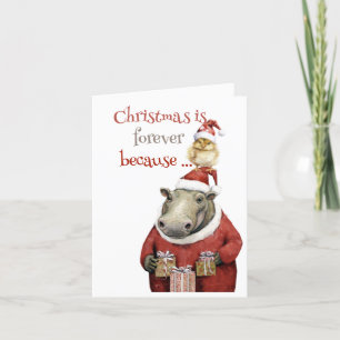 Hippo And Chicken Folded Holiday Card