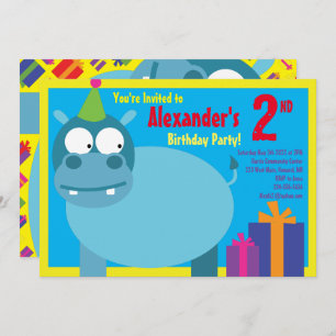 Hippo Animal Kid's Birthday Party Invitations