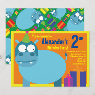 Hippo Animal Kid's Birthday Party Invitations