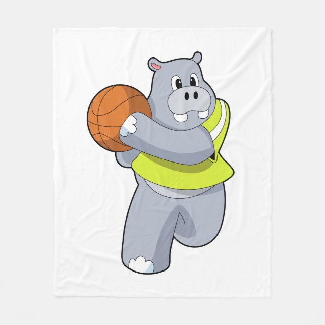 Hippo as Basketball player with Basketball.PNG Fleece Blanket (Front)