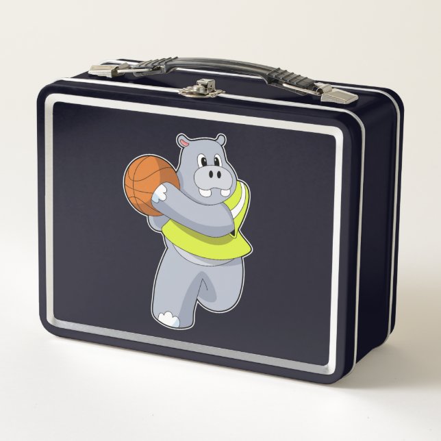Hippo as Basketball player with Basketball.PNG Metal Lunch Box (Front)