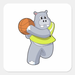 Hippo as Basketball player with Basketball.PNG Square Sticker
