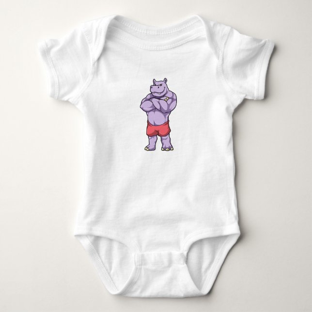 Hippo as Bodybuilder extreme Baby Bodysuit (Front)