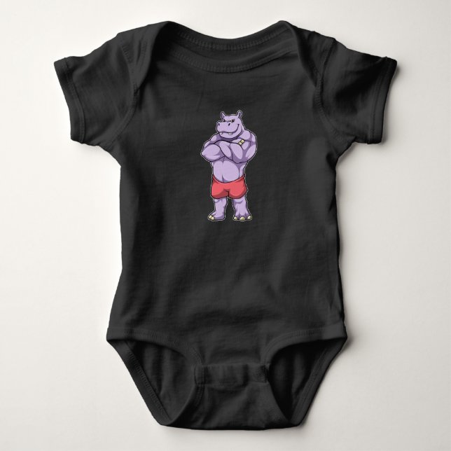 Hippo as Bodybuilder extreme Baby Bodysuit (Front)