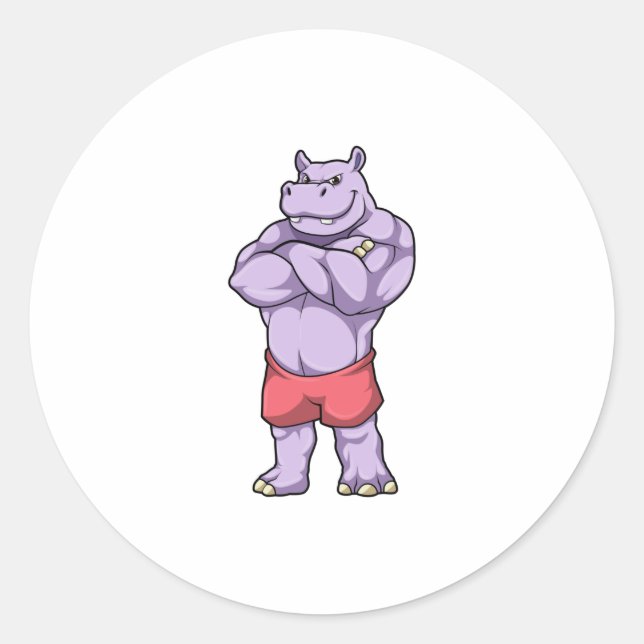 Hippo as Bodybuilder extreme Classic Round Sticker (Front)