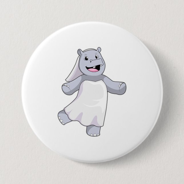 Hippo as Bride with Veil 7.5 Cm Round Badge (Front)