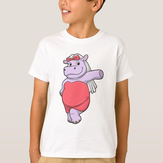 Hippo as Bride with Veil & Bow T-Shirt (Front)
