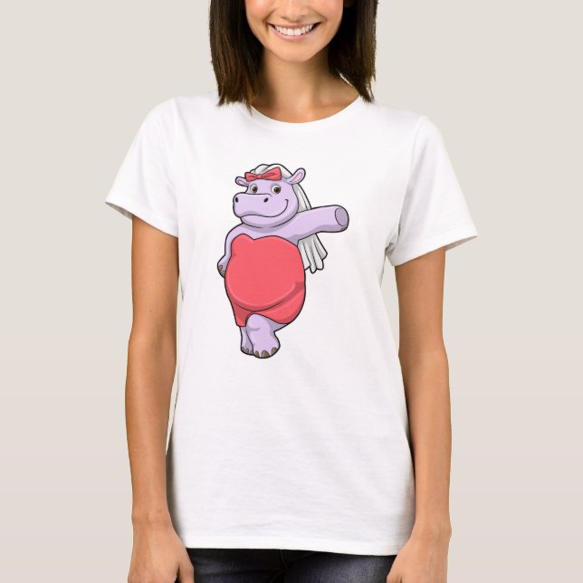 Hippo as Bride with Veil & Bow T-Shirt (Front)