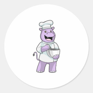 Hippo as Chef with Bowl Classic Round Sticker