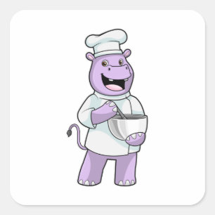 Hippo as Chef with Bowl Square Sticker