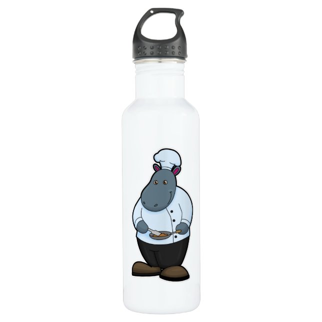 Hippo as Cook with Pan 710 Ml Water Bottle (Front)